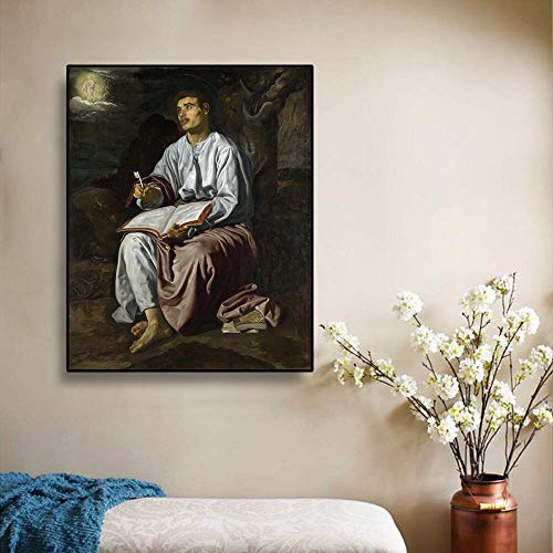 Cuadros modernos impresión sobre lienzo  -San Juan Evangelista En La Isla De Patmos -Diego Velázquez 64X80Cm Sin Marco, Replica lienzo decoración arte decoración