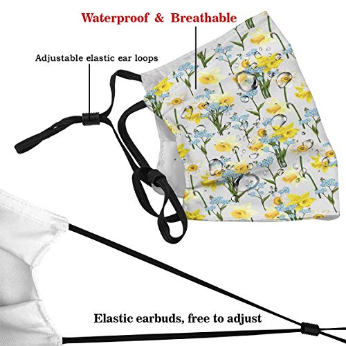 Cubierta de nariz reutilizable unisex No me olvides Flores y Narciso Flor Ramo de hojas Jardín de primavera Tapones para el polvo Tapones para los oídos ajustables