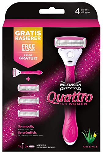 Cuchillas de afeitar Wilkinson Sword Quattro para mujer, 3 +1 gratis.