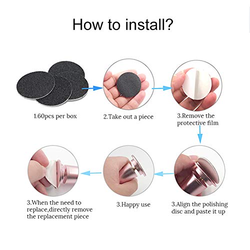 Cuidado eléctrico de los pies, máquina portátil para pulir pies de pedicura, papel de lija de reemplazo 60, eliminar callos, grietas, piel seca y muerta, pies suaves (Pink)