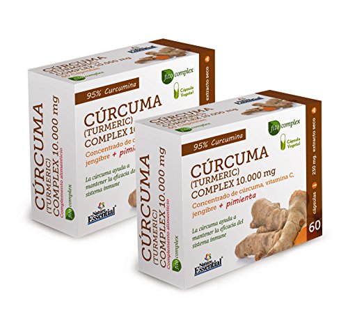 Cúrcuma complex 10.000 mg con extractos seco de cúrcuma, jengibre, pimienta negra y vitamina C 60 cápsulas vegetales (Pack 2 unid.)