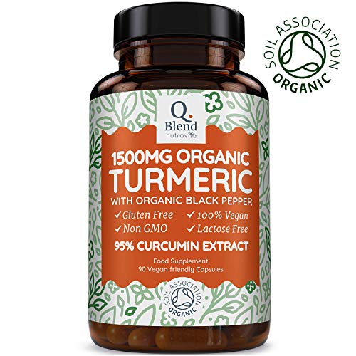 Curcuma Orgánica (1500mg) con Pimienta Negra - Curcuma en Capsulas Vegana con 1350mg de Cúrcuma y 150mg de 95% Extracto de Cúrcuma Orgánica por Porción - Hecho en el Reino Unido por Nutravita