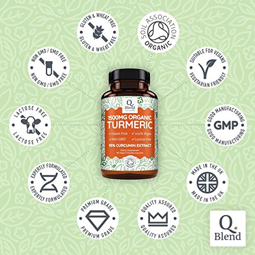 Curcuma Orgánica (1500mg) con Pimienta Negra - Curcuma en Capsulas Vegana con 1350mg de Cúrcuma y 150mg de 95% Extracto de Cúrcuma Orgánica por Porción - Hecho en el Reino Unido por Nutravita