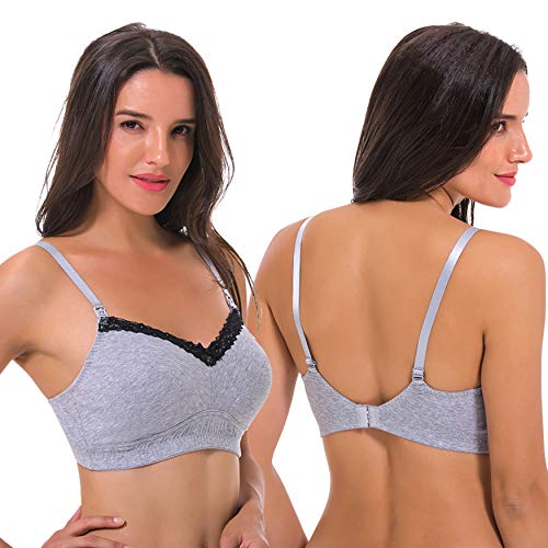 Curve Muse Sujetador de algodón sin Hilos de Talla Grande para Mujer con cordón Superior - Paquete de 2 -Armada, gris-105D