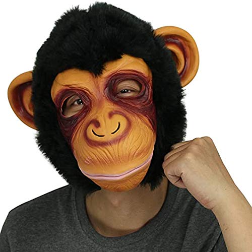 Cusfull Disfraces de Chimpancé Mágico Máscaras de Animal Mono de Látex de Caucho para Adultos Disfraz de Orangután Negro Fiesta Halloween Antifaz de Cabeza Espeluznante Novedad