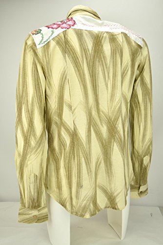 Custo Hombre de la Camisa de color Beige Pinceladas de color Marrón - bordados en los hombros - M