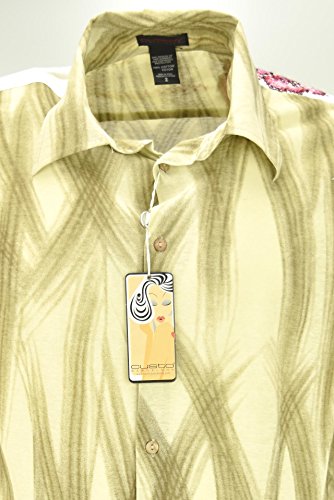 Custo Hombre de la Camisa de color Beige Pinceladas de color Marrón - bordados en los hombros - M
