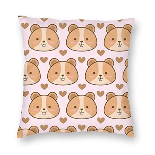 Cute Face Pattern Baby Hamster Velvet Soft Decorative Square Throw Pillow Case Cushion Cover Pillowcase for Livingroom Sofa Bedroom with Invisible Zipper 20x20 Inches