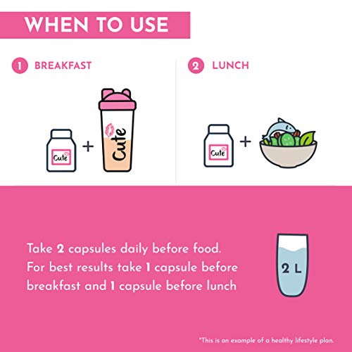 Cute Nutrition Garcinia Cambogia 60 Cápsulas de Extracto de Fruta con Guaraná Complejo de control de Peso Natural para Mujeres Supresor de Apetito.