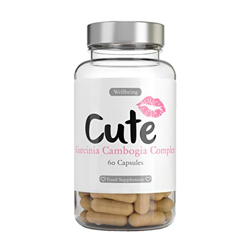 Cute Nutrition Garcinia Cambogia 60 Cápsulas de Extracto de Fruta con Guaraná Complejo de control de Peso Natural para Mujeres Supresor de Apetito.
