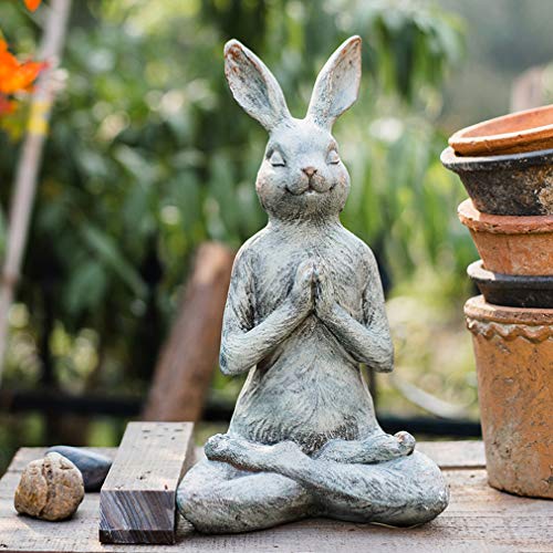 Cutfouwe Oren Estatua De La Figura Conejo Yoga Orar Escultura Estatuilla Hecha A Mano Ángel para Naves De Decoración para El Hogar Jardín Iglesia Ornamento Ornamentos,13" x 7"x 6.3"