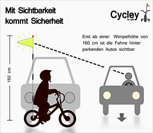 Cycley | banderín de bicicleta | bandera de seguridad para niños | estandarte de bici | 4 piezas longitud 160 cm | plegable (transportable p.ej. en coche)