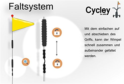 Cycley | banderín de bicicleta | bandera de seguridad para niños | estandarte de bici | 4 piezas longitud 160 cm | plegable (transportable p.ej. en coche)