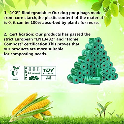 Cycluck 100% Biodegradables Bolsas de Basura Perros Extra Gruesa con Certificación Europea EN13432 Home Compost, Hecho de Almidón de Maíz (300 Bolsas, Verde)