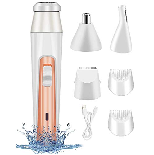 Czemo Depiladora Electrica Mujer Facial Recortadora 4 en 1 Afeitadora Maquinilla Impermeable para Cara, Cejas, Piernas, Nariz, Bikini con Usb Cargador