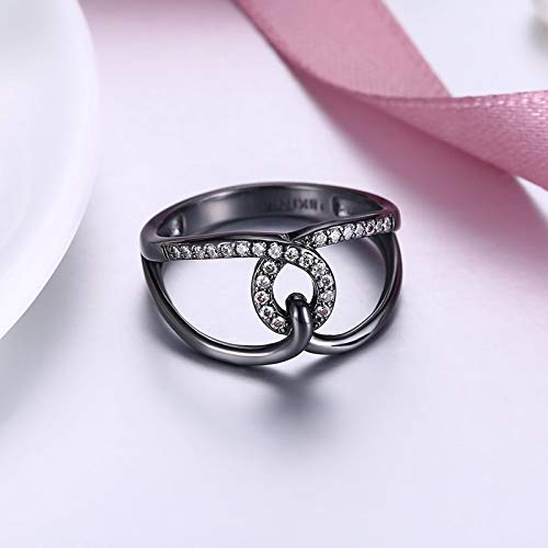 Daesar Anillo Negro Anillos Mujer Cobre Ajustables Nudo con Circonita Blanca Talla 12
