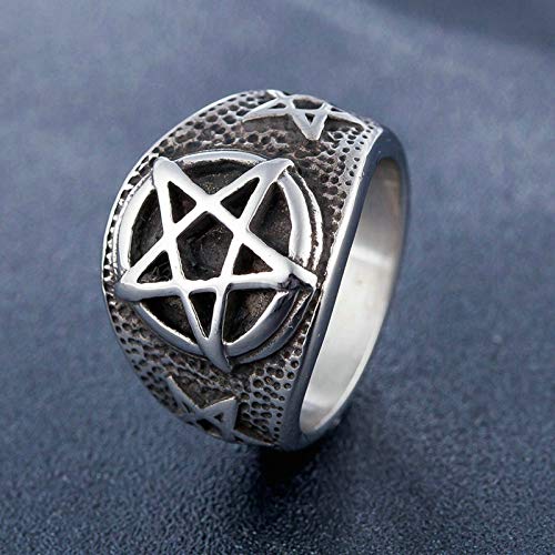Daesar Anillos Hombre Gotico Anillo Punk Anillo Estrella Plata Anillos de Compromiso Acero Inoxidable Talla 15