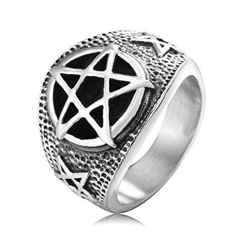 Daesar Anillos Hombre Gotico Anillo Punk Anillo Estrella Plata Anillos de Compromiso Acero Inoxidable Talla 15