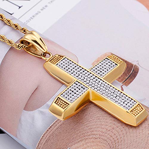 Daesar Collar Cadena Acero Inoxidable Hombre Cruz Circonita Blanca Oro Collar Cadena Hombre Collares Hombre Gotico