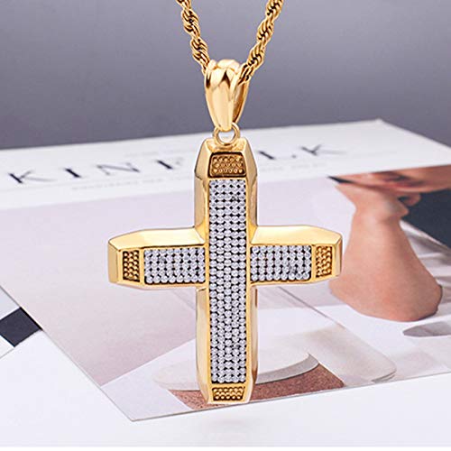 Daesar Collar Cadena Acero Inoxidable Hombre Cruz Circonita Blanca Oro Collar Cadena Hombre Collares Hombre Gotico