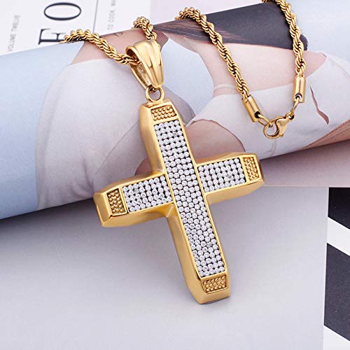 Daesar Collar Cadena Acero Inoxidable Hombre Cruz Circonita Blanca Oro Collar Cadena Hombre Collares Hombre Gotico