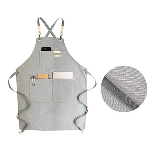 DALIN Delantal de chef de lona de algodón con espalda cruzada ajustable con bolsillos para mujeres y