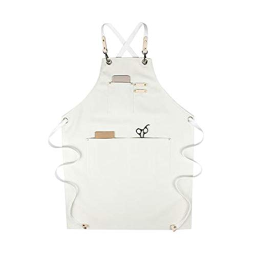 DALIN Delantal de chef de lona de algodón con espalda cruzada ajustable con bolsillos para mujeres y