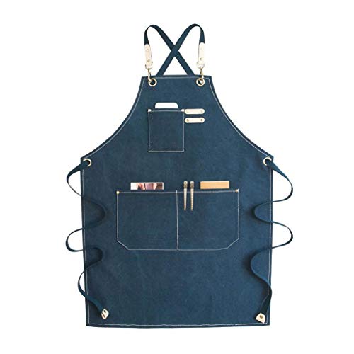 DALIN Delantal de chef de lona de algodón con espalda cruzada ajustable con bolsillos para mujeres y