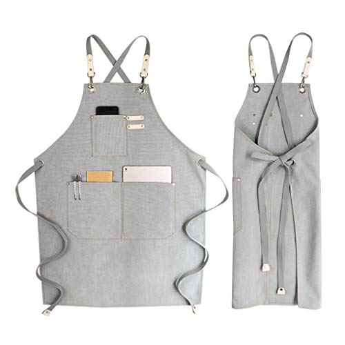 DALIN Delantal de chef de lona de algodón con espalda cruzada ajustable con bolsillos para mujeres y