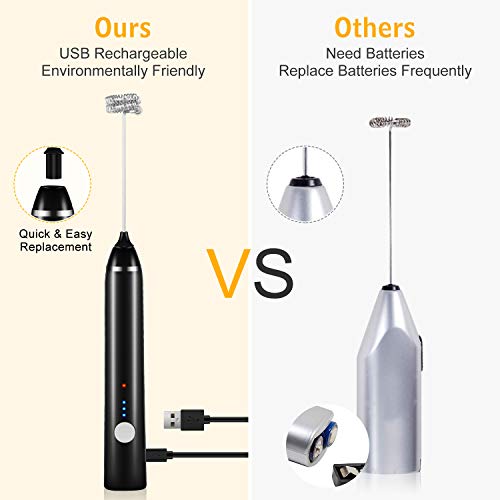 Dallfoll Espumador de Leche Eléctrico, USB recargable batidor eléctrico, vaporizador de leche, Bubbler leche para Latte, capuchino, huevo batidoo (negro)