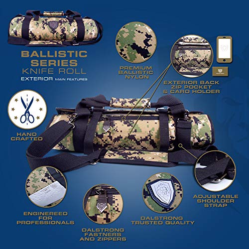 DALSTRONG – Ballistic Series rollo de cuchillos – Premium Ballistic Nylon & parte superior grano bolsa de cuero – 22 ranuras para cuchillos – Interior y trasero con cierre bolsillos