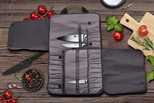 DALSTRONG – Ballistic Series rollo de cuchillos – Premium Ballistic Nylon & parte superior grano bolsa de cuero – 22 ranuras para cuchillos – Interior y trasero con cierre bolsillos