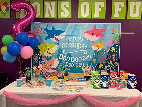 Daniu 7x5FT Fondo de la Fiesta de cumpleaños del tiburón del océano Azul Fiesta del tiburón del bebé Banner de tiburón del bebé Telones de Fondo Foto Estudio Accesorios