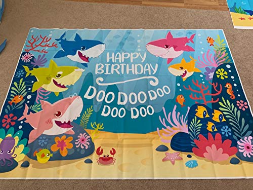Daniu 7x5FT Fondo de la Fiesta de cumpleaños del tiburón del océano Azul Fiesta del tiburón del bebé Banner de tiburón del bebé Telones de Fondo Foto Estudio Accesorios