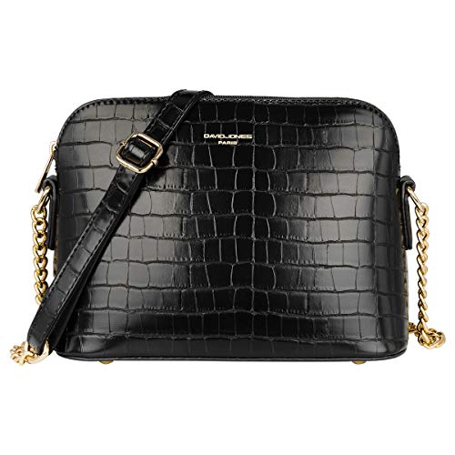 David Jones - Pequeño Bolso Bandolera Cadena Piel Cocodrilo Mujer - Bolsos de Hombro Cruzado Cuero PU - Mensajero Crossbody Bag - Bolso Mano Zip Embrague Clutch Pochette Noche Diario Vida - Negro