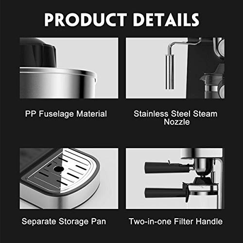 DBSCD Cafetera exprés con vaporera con Bandeja de Goteo, espumador de Leche Incorporado y depósito con Perilla de Control Ajustable, cafetera de 5 Barras y máquina de Capuchino