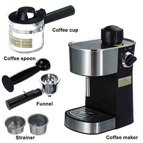 DBSCD Cafetera exprés con vaporera con Bandeja de Goteo, espumador de Leche Incorporado y depósito con Perilla de Control Ajustable, cafetera de 5 Barras y máquina de Capuchino