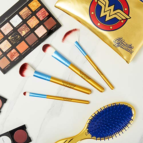 DC Comics Set con Brochas de Maquillaje y Cepillo Pelo, Neceser Maquillaje de Wonder Woman, Neceser de Viaje con Pinceles Maquillaje, Regalos Para Mujeres y Adolescentes