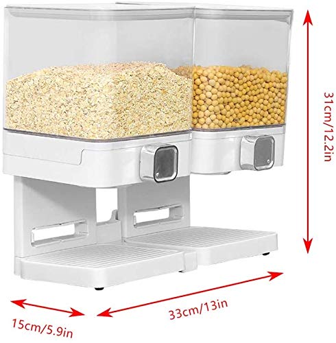 DDSGG Envase dispensador dispensador de Alimentos Secos para Tuercas de Cereales a Granel de harina de Avena Grano,White Double Control