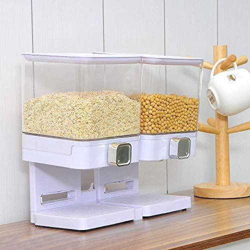 DDSGG Envase dispensador dispensador de Alimentos Secos para Tuercas de Cereales a Granel de harina de Avena Grano,White Double Control