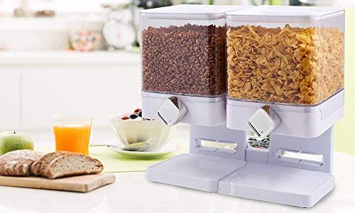 DDSGG Envase dispensador dispensador de Alimentos Secos para Tuercas de Cereales a Granel de harina de Avena Grano,White Double Control