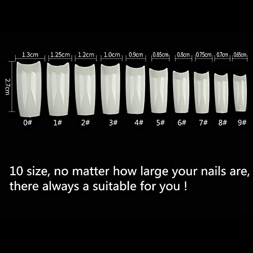de Uñas Postizas 500 Piezas Uñas Tips Falsa Artificial de Acrílico Puntas de Uñas (Translúcido Natural Francés)