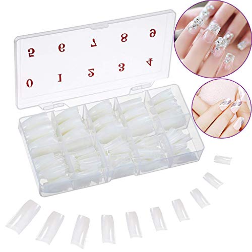 de Uñas Postizas 500 Piezas Uñas Tips Falsa Artificial de Acrílico Puntas de Uñas (Translúcido Natural Francés)