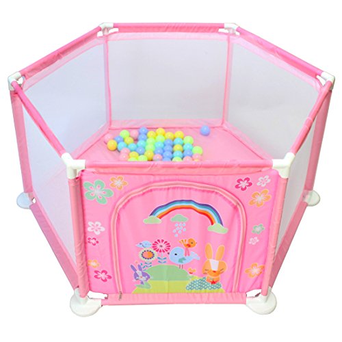 deAO Parque de Juegos Infantil Corralito para Bebé Incluye Bolas de Colores (Hexagonal Rosa)