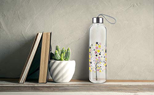 DEARRAY Botella de Agua de Cristal de Borosilicato Deportivo 500ml / 1000ml / 1 Litro, Botella de Agua de Vidrio con Funda de Neopreno y Elegante Tapa de Acero Inoxidable