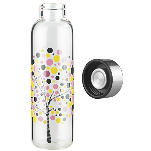 DEARRAY Botella de Agua de Cristal de Borosilicato Deportivo 500ml / 1000ml / 1 Litro, Botella de Agua de Vidrio con Funda de Neopreno y Elegante Tapa de Acero Inoxidable