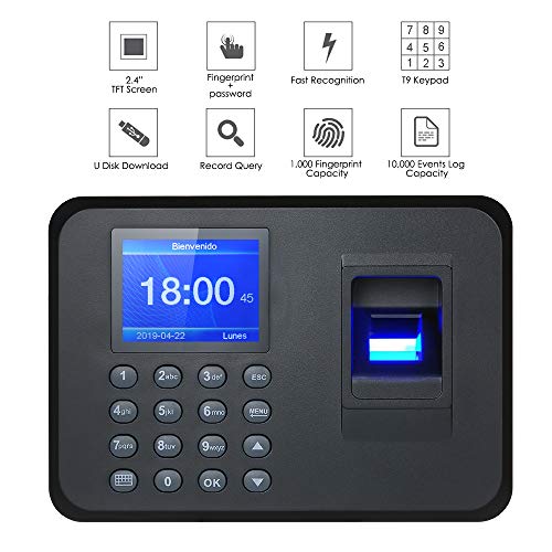 Decdeal 2.4" TFT USB Máquina de Asistencia Biométrica de Huella Dactilar, Sistema Española, LCD Pantalla Soporte Configuración de Español y Portugués