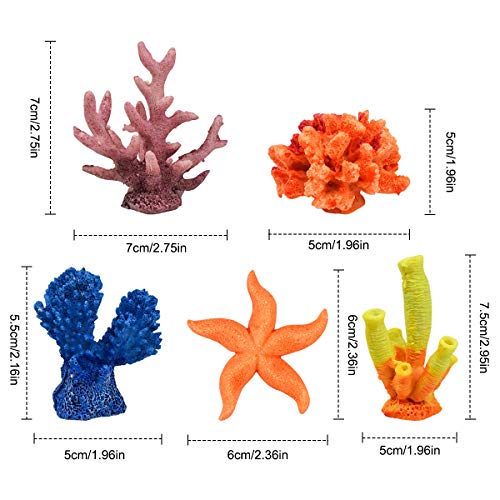 Decoración del acuario Coral artificial Estrella de mar Arrecife de coral Paisaje marino, 5 piezas Accesorios de acuario multicolores Decoración de resina para adornos de peceras Decoración