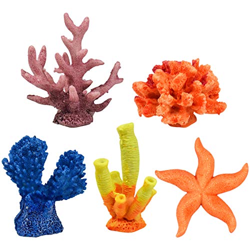 Decoración del acuario Coral artificial Estrella de mar Arrecife de coral Paisaje marino, 5 piezas Accesorios de acuario multicolores Decoración de resina para adornos de peceras Decoración