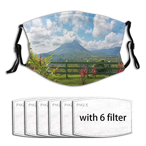 Decoración Facial Face Cover View of The Arenal Volcano from Observation Point Costa Rica Scenic View Balaclava Mouth Cover with 6 Replacements